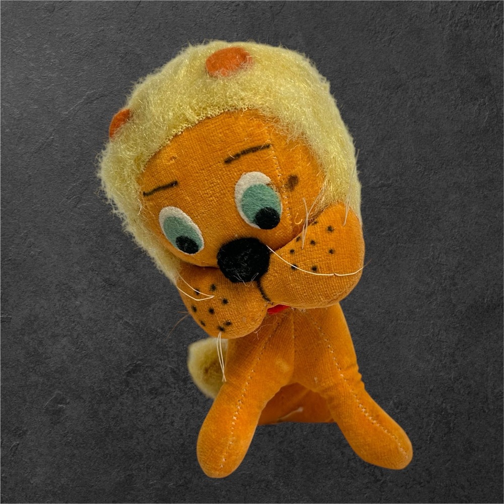Vintage Plush Stuffed Lion Toy Small Orange Made in Japan MCM Retro